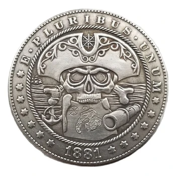 אמריקה 1881 נוודת מטבע שלד שודדי ים, נשר תבנית מטבע זכרון אוסף עבודות יד מזכרות קישוט עיצוב מטבע