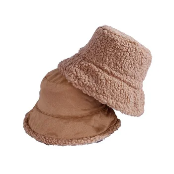 החורף דלי כובע אופנה טלה שיער נשים זמש עבה חם ילדה אגן גברים מזדמנים סתיו פנמה 
