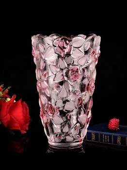 אור יוקרה קריסטל זכוכית רוז אגרטל בסגנון אירופאי הידרופוני הצמח עשיר במבוק פרח כלי השיש שולחן הקפה בסלון