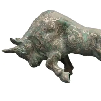 סין העממית לאסוף כסף ברונזה-מוזהב פנג שואי עושר כעס שור שור אמנות הפסל.