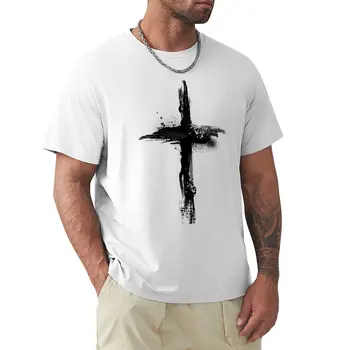 ישוע המשיח על הצלב - סמל נוצרי - אמנותי חולצה במשקל כבד חולצות t שרוול קצר טי שחור רגיל חולצות גברים