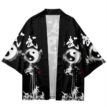 אופנת רחוב יפנית סמוראי חולצות שחורות Harajuku קרדיגן מקסימום אופנה חוף חולצות מסורתי Haori בתוספת גודל 5XL 4XL 6XL