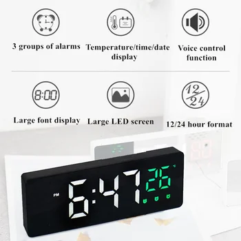LED דיגיטלי שעון מעורר תצוגת טמפרטורה תאריך שולחן עבודה במראה שעונים 12/24 שעות השהיית זמן עבור הסלון קישוט המשרד