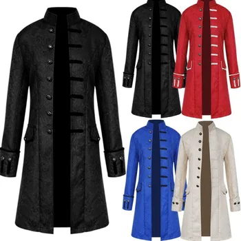 2023 חדש מעיל גברים צבע מוצק אופנה Steampunk מעיל גברים של ימי הביניים המדים פאנק צווארון בגדי ליל כל הקדושים קוספליי