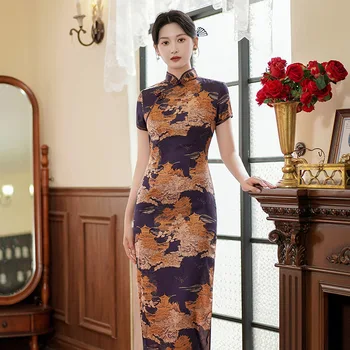 2023 הקיץ סיני שמלה בסגנון משופר Cheongsam זמן שמלת סאטן צ ' יפאו סלים צילום אופנה רטרו אירועים מסיבה לנשים