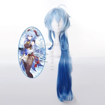 שיער סינתטי Genshin השפעה Ganyu קוספליי הפאה Ganyu כחול שיפוע ארוך Cosplay פאות עמידות בחום לנשים פאות 100 ס 