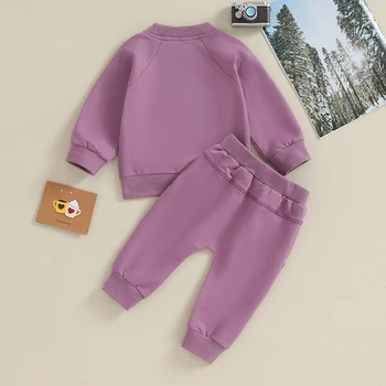 תינוק תינוק ילדה בגדים בצבע אחיד ארוך שרוול סוודר החולצה ג ' וגינג מכנסיים 2Pcs סט תלבושת סתיו חורף