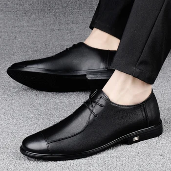 חדש תחרה קלאסית-אפ אופנה מזדמנים עסקי נעלי עבודה Mens עור אמיתי נגד החלקה באיכות גבוהה בכיר חתונה רשמית נעליים