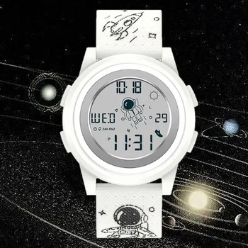 שעון גברים תלמיד יצירתי אסטרונאוט חיוג שעון עצר תצוגת LED חיצוני ספורט שעוני יד שעונים עמיד למים