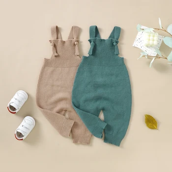סתיו תינוק בייבי בנות בנים סוודר Rompers מוצק צבע לסרוג שרוולים רצועות סרבלים, בגדים