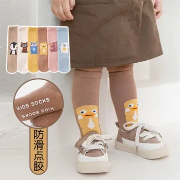 התינוק החלקה גרביים קריקטורה בעלי חיים פינגווינים לילדים גרביים סתיו חורף גרב על gir ילד הברך גבוה sokken