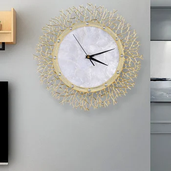 מפואר יוקרה שקטה שעון קיר קלאסי עגול מודרני מתכת שעון קיר האירופי זהב עיצוב Orologio דה Parete חיים עיצוב חדר