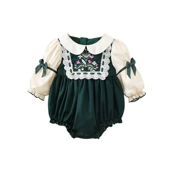 הרך הנולד בגדים פיטר פן צווארון פנס שרוול פעוטות בנות בגדי הגוף סרבלים תינוק אחד-חתיכת 0-2Y