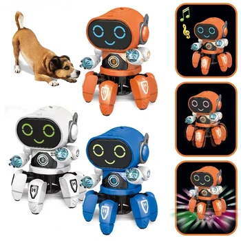 צעצועים לכלבים רוקד רובוטים מוסיקה הובילה 6 ציפורניים תמנון רובוט כלב חכם צעצועים אינטראקטיביים כלבלב צעצוע ההולדת של גור כלבים