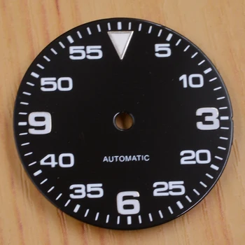 29 מ מ שחור GMT שעון חיוג זוהר מתאים NH34 NH35 תנועה להתאים בשעה 3 הכתר 3.8 בשעה הכתר