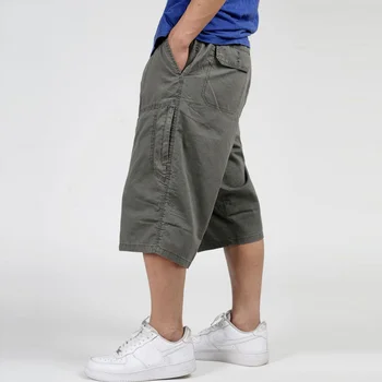 בסגנון צבאי 2022 קיץ גברים מכנסיים רחבים מטען כותנה עגל באורך 3/4 מכנסיים מזדמנים מכנסיים רופפים זכר גדול בתוספת גודל XL-6X
