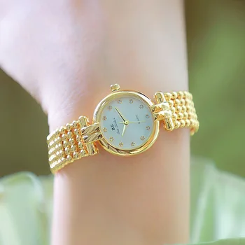זהב נשים שעוני היד 20230 העליון מותג יוקרה נשים קוורץ שעונים Dropshipping נשים שעון זהב פלדת ריינסטון