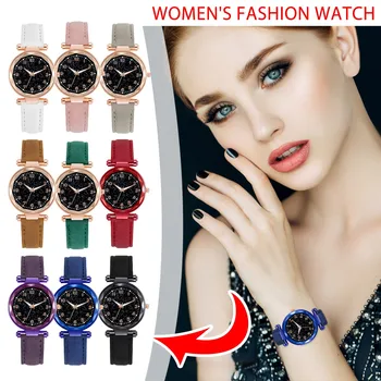 אופנה Gypsophila גבירותיי שעון רצועת עור אנלוגי קוורץ שעוני יד באיכות טובה דיגיטלי שעוני יד לנשים מתנה רלו