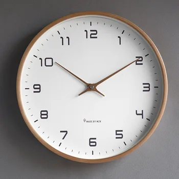יפנית עגול מעץ מלא שעון קיר 10 12 14 16 אינטש הביתה שקט שעון הסלון מטבח המסעדה העיצוב תלוי לצפות