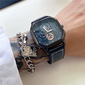 Sdotter UTHAI CQ154 תלמיד כיכר מגמה שעון ספורט אופנה מזדמן סגסוגת לצפות שחור מגניב טכנולוגיה חגורת קוורץ שעונים