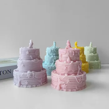 3D ים עוגת עובש סיליקון DIY ארומה נר גבס קישוטים עובש סימולציה עוגת יום הולדת שוקולד, ממתקים, כלי אפייה