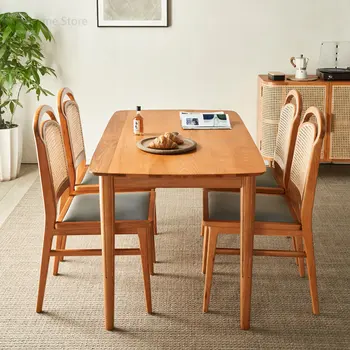 פשוט קש, שולחן חדר אוכל מודרני מעץ מלא שולחנות אוכל יפני קטן בדירה חדר האוכל שולחן כיסא רהיטים
