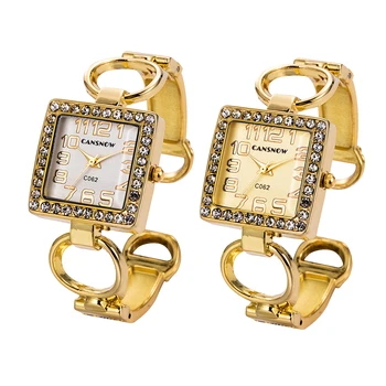 Sdotter 2PC אלגנטי שעון זהב נשים האופנה יהלומים פלדה אל חלד צמיד קוורץ שעוני יד נשים שעון Zegare