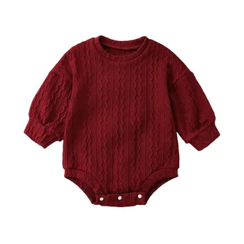 תינוק תינוק מותק חג המולד תלבושות שרוול ארוך רומפר סרוגה אדומה בגד גוף סוודר