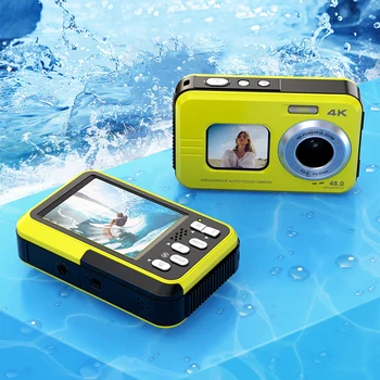 עמיד למים מתחת למים מצלמת פוקוס אוטומטי 2.7 K 48 MP מתחת למים מצלמת וידאו Selfie כפול מסכי לשנירקול