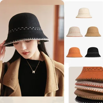 צמר צמר כובע לבד חבית של דייג כובע צמר כובע דלי נשים חורף הרגשתי כבש צמר בשביל ילדה הסתיו והחורף דלי הכובע