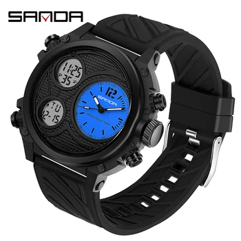 סאנדה LED ספורט שעון דיגיטלי עמיד למים 50M אלקטרוני שעון יד שלוש תצוגת זמן קוורץ שעונים לגברים שעון מעורר Relogio