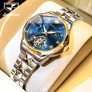 JSDUN 8937 עמיד למים שעון יד נשים אוטומטי מכאני נירוסטה רצועה אופנה שעונים לנשים הירח שלב לוח שנה