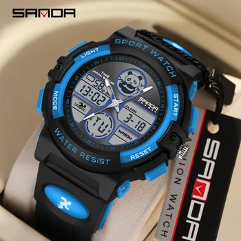 סאנדה 6135 אופנה ספורט שעונים תאריך LED הצבאי אלקטרוני עמיד למים קוורץ שעון היד 2Time שעון עצר, שעון דיגיטלי מעורר