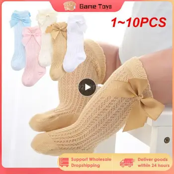 1~10PCS קיץ חדשה התינוקת גרביים חמוד קשתות גדולות כותנה רך אלסטי צבע מוצק רשת היילוד גרבי ברך גבוהה זמן פעוטה