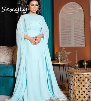 הסעודית ערבית תינוק כחול שמלת ערב 2023 עם הגלימה אלגנטי שיפון המוסלמים Abaya שמלות לנשף מותאם אישית גודל פלוס רשמי יום הולדת