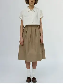 הקיץ החדש מוצק צבע גבוהה המותניים Midi חצאית לנשים קפלים מזדמן קו חצאיות ארוכות