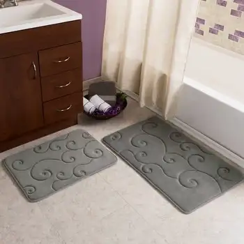 2 שירותים שטיחים – Non-Slip זיכרון קצף אמבטיה מחצלות, אפור