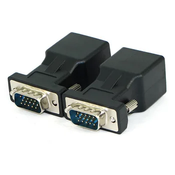 2 Pack מאריך VGA זכר ל-RJ45 CAT5 CAT6 20מ ' כבל הרשת למתאם COM Port LAN Ethernet ממיר