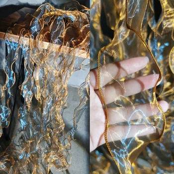 מים זורמים שקוף לפרוע את קצה 3D גל תחרה זהב צבע קפה פרספקטיבה שמלת חתונה בעבודת יד DIY בד אביזרים