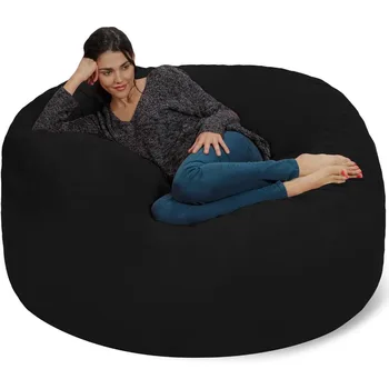 הפוף: ענק 5' קצף זיכרון רהיטים שקית שעועית גדולה - ספה רכים עם סיבי מיקרו - כיסוי שחור