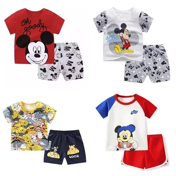 בגדי קיץ מיקי קריקטורה בגדים עבור תינוקות בנים סטים בגדים עם שרוולים קצרים מזדמנים כותנה לפעוטות חולצה חליפת אימונית ילדים
