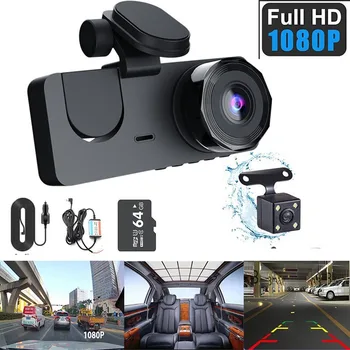 2023 חדש Dashcam מצלמת רכב DVR 1080P 3-העדשה בתוך הרכב מצלמה צג השעונים מצלמת וידאו לרכב מקליט מצלמה קדמית ואחורית