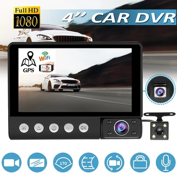 רכב DVR 3 ערוץ וידאו 1080P HD מקליט GPS WiFi Dash Cam Registrator הקדמי בתוך מצלמה אחורית אוטומטי, קופסה שחורה ראיית לילה
