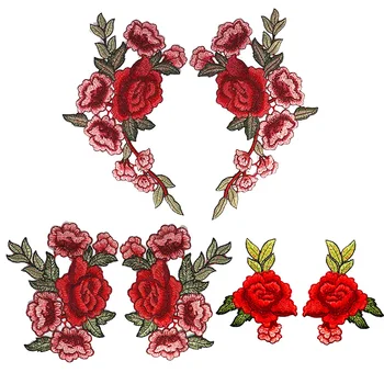 1 זוג אופנה אפליקציה אדום פרח קישוט בגדים לתפור על טלאים רקומה פרחים DIY עבודת יד