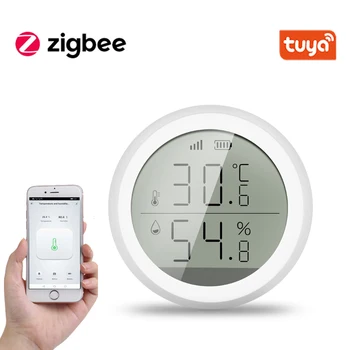 Tuya ZigBee בית חכם טמפרטורה ולחות חיישן עם מסך LED עובד עם Google מסייע, Tuya Zigbee האב.