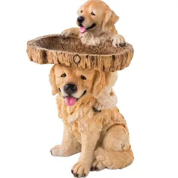 שובבה גן פסלי כלבים שרף ציפור מאכילה מגש בחצר הבית פסלי חיות קישוטי גינה קישוט קישוט חיצוני