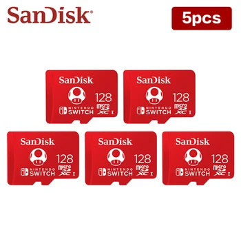 5PCS כרטיס זכרון SanDisk אדום צהו SD כרטיס MicroSDXC עבור נינטנדו מתג 128GB 256GB כרטיס TF עד 100MB/s לקרוא כרטיס פלאש