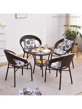 מרפסת הכיסא תה, שולחן קש הכיסא שלושה חלקים להגדיר שילוב פנאי תה, שולחן חצר קש חדר חיצוני השולחן.
