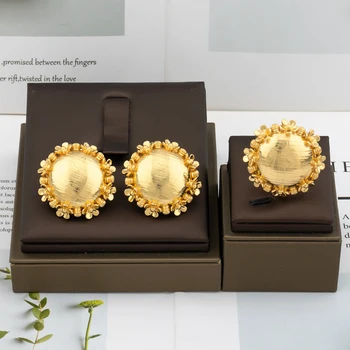איטליה 18k מצופה זהב סט תכשיטי יוקרה עיצוב נשים עגילי טבעת בדובאי תכשיטים סביב העגיל הכלה מסיבת חתונה אביזרים