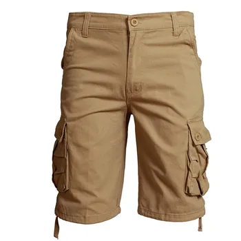 פו כותנה פשתן המכנסיים מוצק צבע אופנת רחוב גזעי הקיץ לחצן Multi כיס של גברים מכנסיים חליפות מכנסיים Cortos